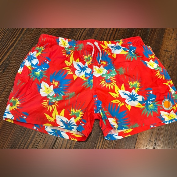 Ambsn California Hawaiian Liner Swim Trunks Sz Xl Elastic Waist Zip Pocket Logo - Picture 1 of 9